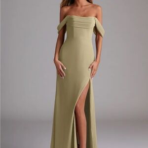 Azazie Strapless Olive Dress